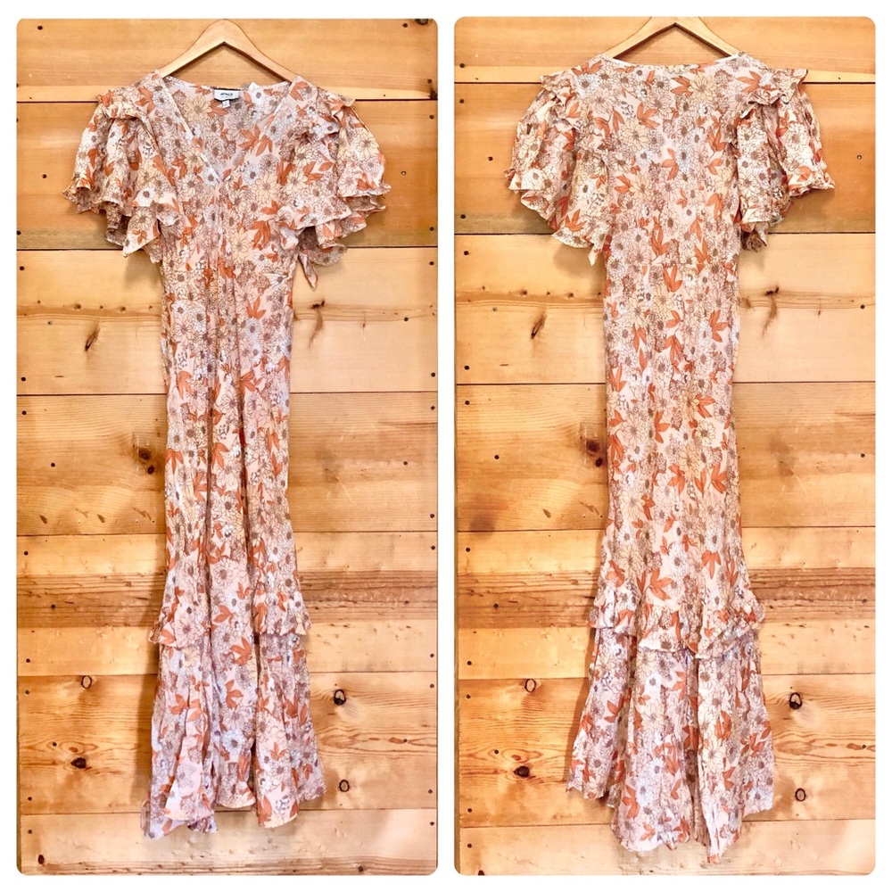 Jcrew ruffle sleeve dress in ramie floral boho maxi dress lightweight fall psl